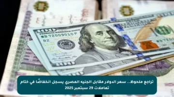 تراجع ملحوظ.. سعر الدولار مقابل الجنيه المصري يسجل انخفاضًا في ختام تعاملات 29 سبتمبر 2025